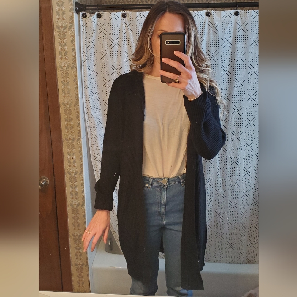 Long Black Hooded Cardigan - Picture 1 of 5